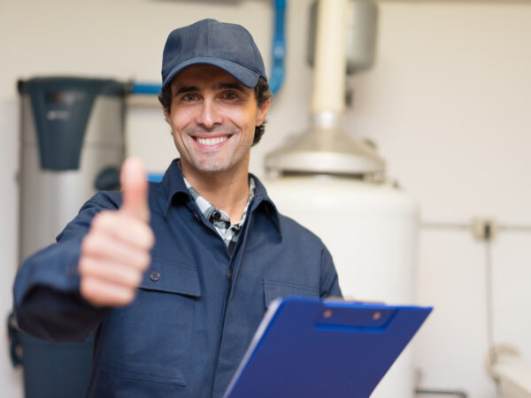 Smiling,Technician,Servicing,A,Hot-water,Heater